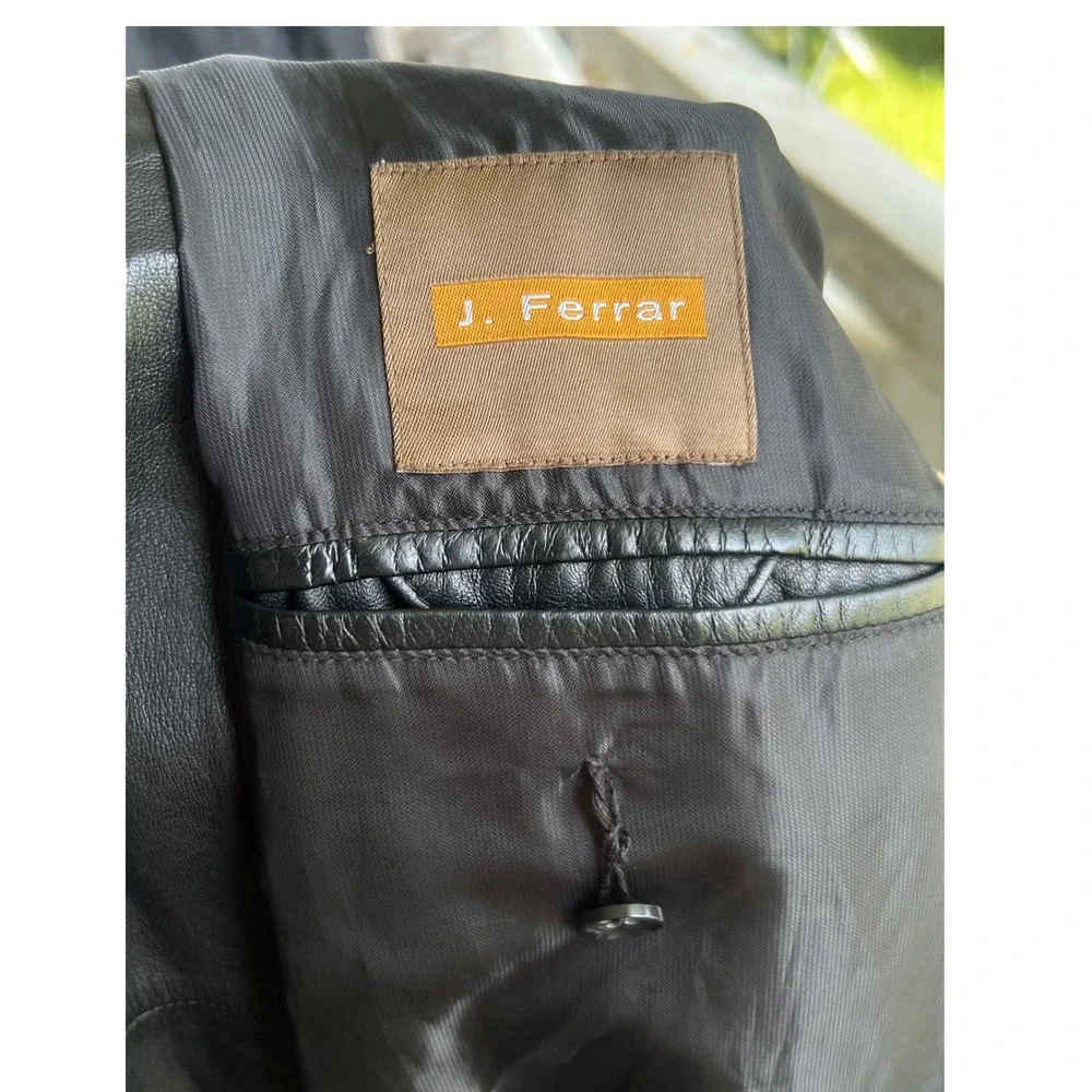 Mens Black Genuine Leather Blazer Two Button Sport Coat Jacket RN 93677